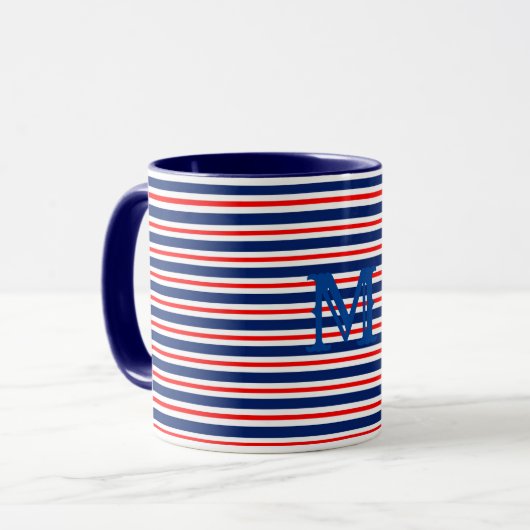 Mug Rayures d'été Monogramme Océan (Devant gauche)
