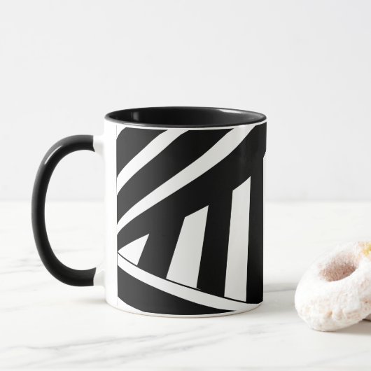 Mug Rayures diagonales noires et blanches (Avec donut)