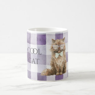 Mug Rayures Ecossais Violettes Lunettes De Chat Marron