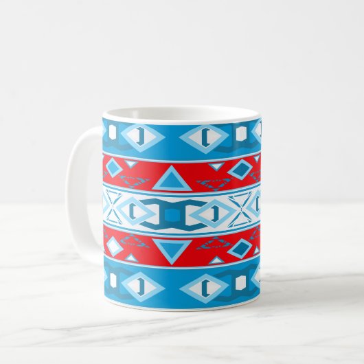 Mug Rayures et formes géométriques de rouge bleu blanc (Devant gauche)