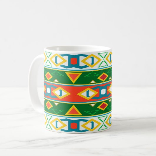 Mug Rayures et formes géométriques vert orange blanc (Devant gauche)