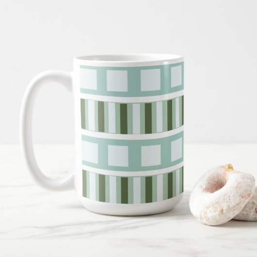 Mug Rayures géométriques carrées vert sarcelle (Avec donut)