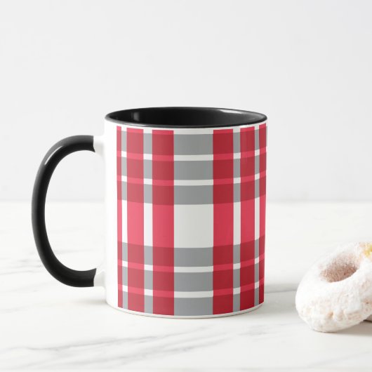 Mug Rayures grises rouges (Avec donut)