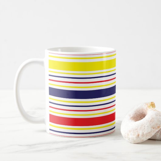 Mug Rayures Jaune Bleu Rouge (Avec donut)
