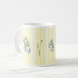 Mug Rayures jaunes avec fleurs sauvages à l'aquarelle