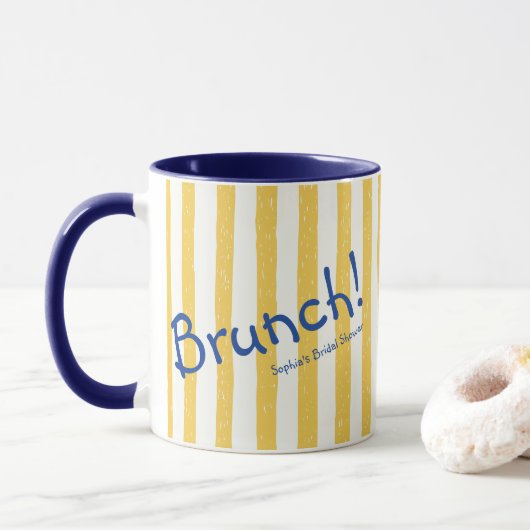 Mug Rayures jaunes Bold Blue Brunch Réception de maria (Avec donut)