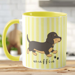 Mug Rayures jaunes Dachshund noir et fauve Nom