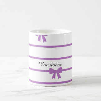 Mug Rayures lavande nœuds coquette avec prénom