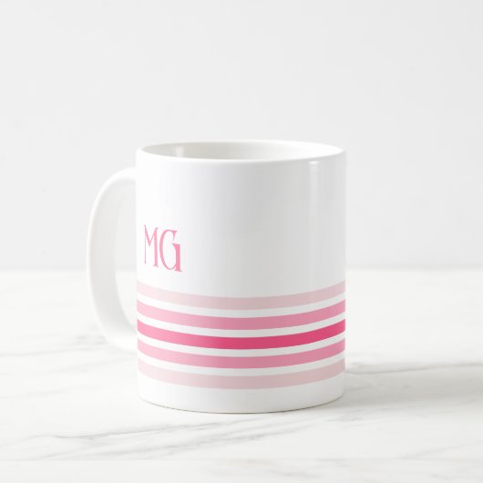Mug Rayures minimalistes monogrammées rétro (Devant gauche)