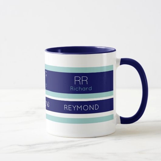 Mug rayures modernes avec son (ou son) nom bleu marine (Droite)
