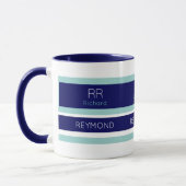 Mug rayures modernes avec son (ou son) nom bleu marine (Gauche)