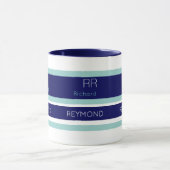 Mug rayures modernes avec son (ou son) nom bleu marine (Centre)