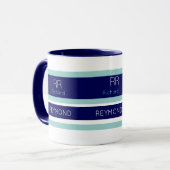 Mug rayures modernes avec son (ou son) nom bleu marine (Devant gauche)