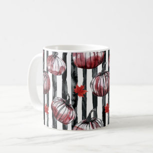 Mug Rayures Noir Blanc Citrouilles Bordeaux