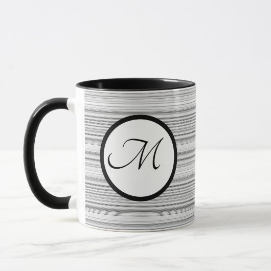 Mug Rayures Noir et Blanc Initiale Personnalisée (Gauche)