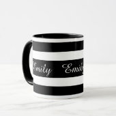 Mug Rayures Noir Et Blanc Modernes Nom (Devant gauche)