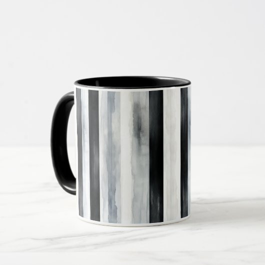 Mug Rayures Noir Gris Blanc (Devant gauche)