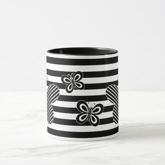 Mug Rayures noires et blanches à la mode de papillon (Centre)
