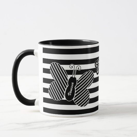 Mug Rayures noires et blanches à la mode de papillon (Gauche)