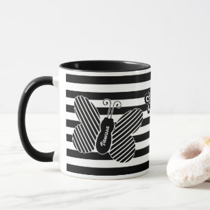Mug Rayures noires et blanches à la mode de papillon