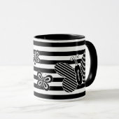 Mug Rayures noires et blanches à la mode de papillon (Devant droit)