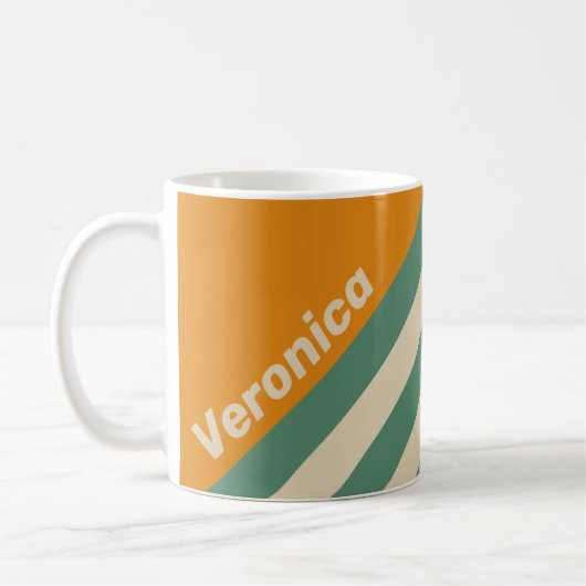 Mug Rayures Orange Rétro avec Nom (Gauche)