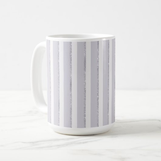 Mug Rayures Pailletées Violet Lavande Blanc (Devant gauche)