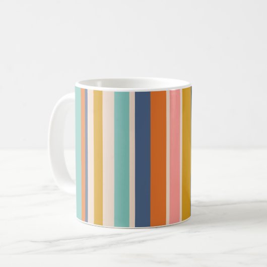 Mug Rayures rétro verticales orange bleu et jaune rose (Devant gauche)