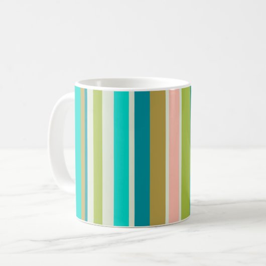 Mug Rayures rétro verticales rose turquoise et pêche (Devant gauche)