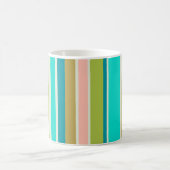 Mug Rayures rétro verticales rose turquoise et pêche (Centre)