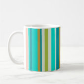 Mug Rayures rétro verticales rose turquoise et pêche (Gauche)