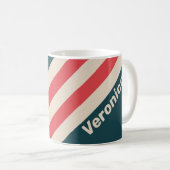 Mug Rayures Rétro Vibe Sarcelle avec Nom (Devant droit)