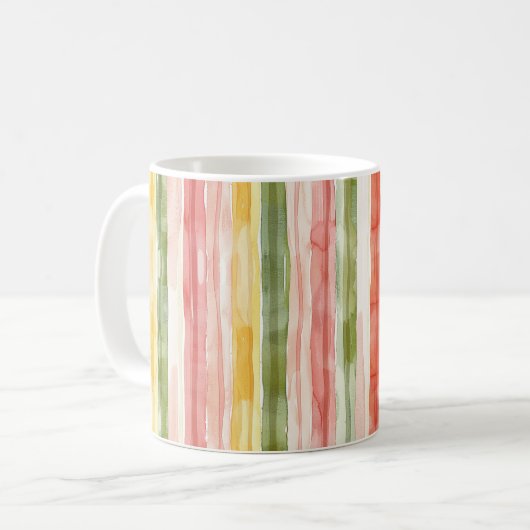 Mug Rayures rose vert jaune (Devant gauche)