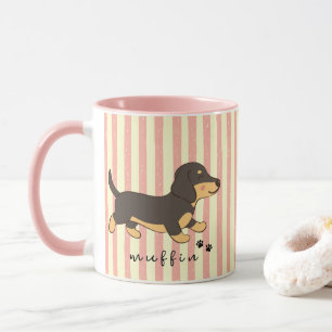 Mug Rayures roses Dachshund noir et fauve Nom