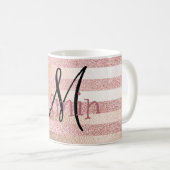 Mug Rayures roses de feuille d'or de Glitter& de Faux (Devant droit)