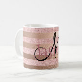 Mug Rayures roses de feuille d'or de Glitter& de Faux (Devant gauche)