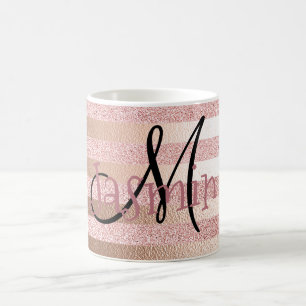 Mug Rayures roses de feuille d'or de Glitter& de Faux