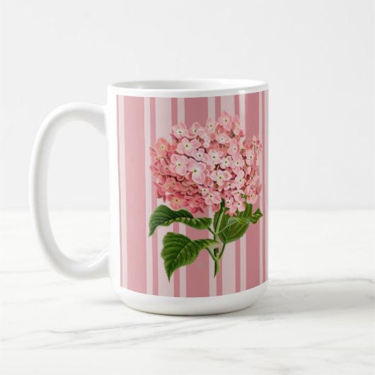 Mug Rayures roses et hortensia (Gauche)