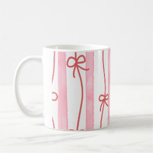 Mug Rayures roses et ruban rouge et noeuds