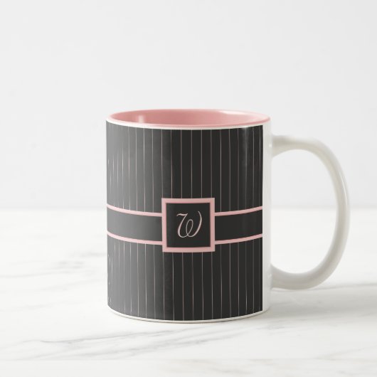 Mug rayures roses sur fond noir (Droit)