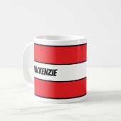 Mug Rayures rouges ajoutez votre nom (Devant gauche)