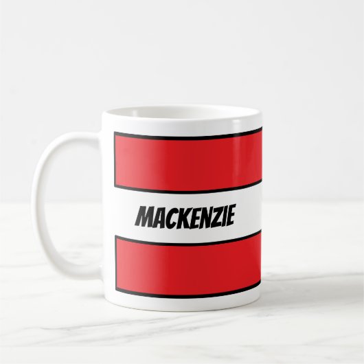 Mug Rayures rouges ajoutez votre nom (Gauche)