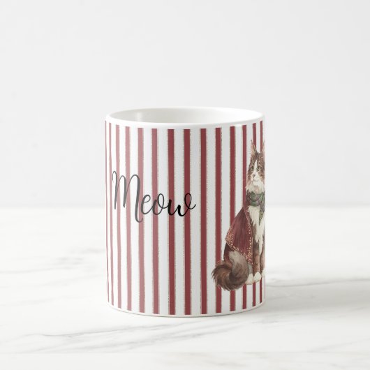 Mug Rayures Rouges Blanches Chat Miaule (Centre)