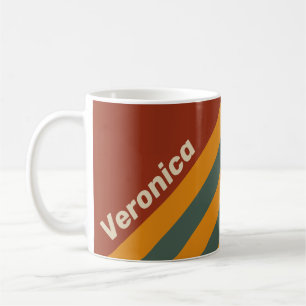 Mug Rayures Rouges Rétro Orange avec Nom