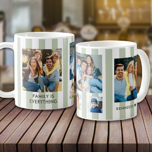 Mug Rayures vert sauge moderne Famille de 5 photos col