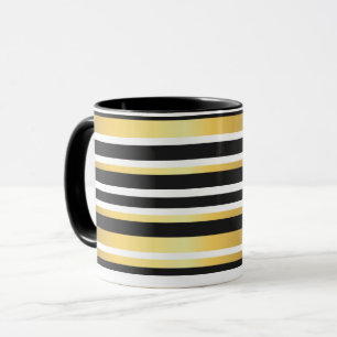 Mug Rayures vintage noires, dorées et blanches