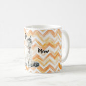 Mug Rayures Zigzag Orange Chat Blanc Miaou (Devant droit)