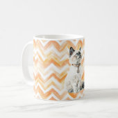 Mug Rayures Zigzag Orange Chat Blanc Miaou (Devant gauche)