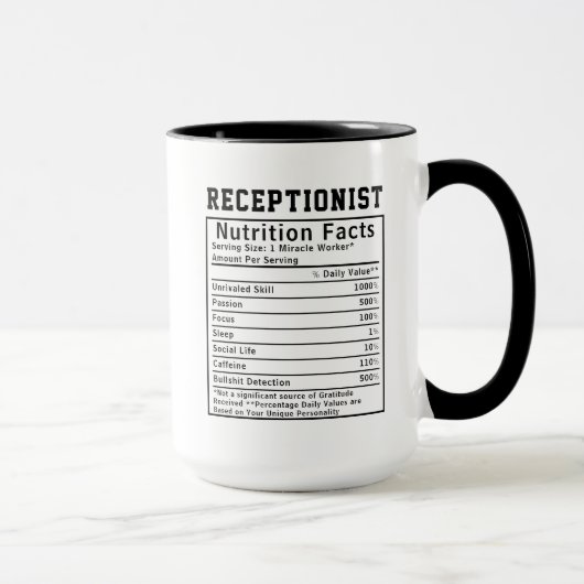 Mug Réceptionniste drôle Faits nutritionnels Personnel (Droite)