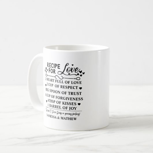 Mug Recette pour un mariage heureux, cadeau de shower (Devant gauche)